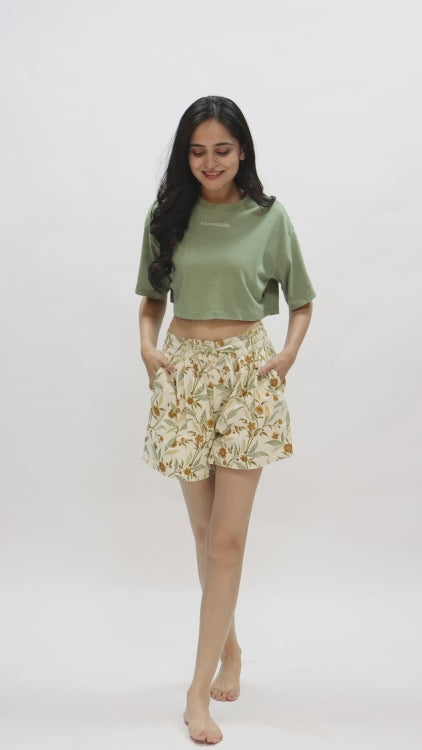 Yellow Print Cotton Shorts